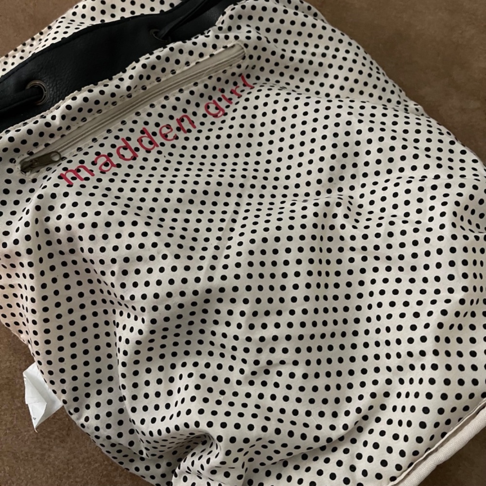 Madden Girl Black Floral Backpack with Polka Dot Interior - Picture 9 of 16